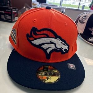 Denver Broncos Chain Stitch Multi Logo New 59FIFTY Orange/Navy Fitted SZ 7 1/2